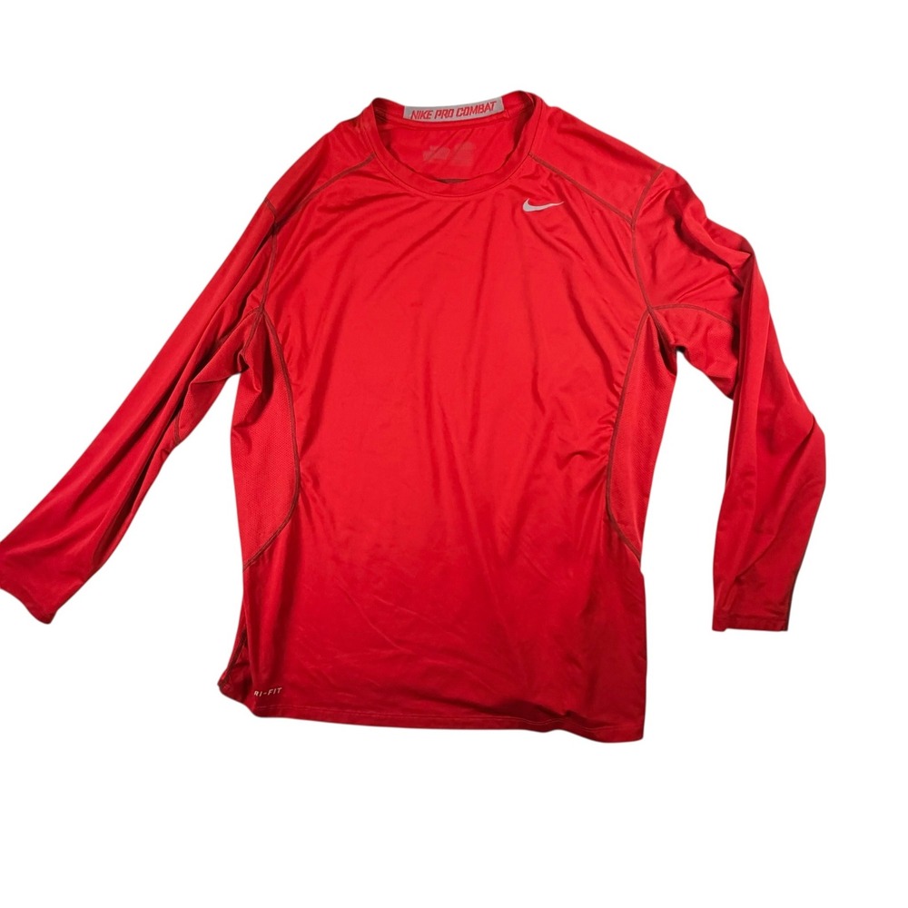 Nike Pro Combat Shirt Mens XXL Red Good Dri-FIT Long Sleeve Fitted Compression - Picture 1 of 11